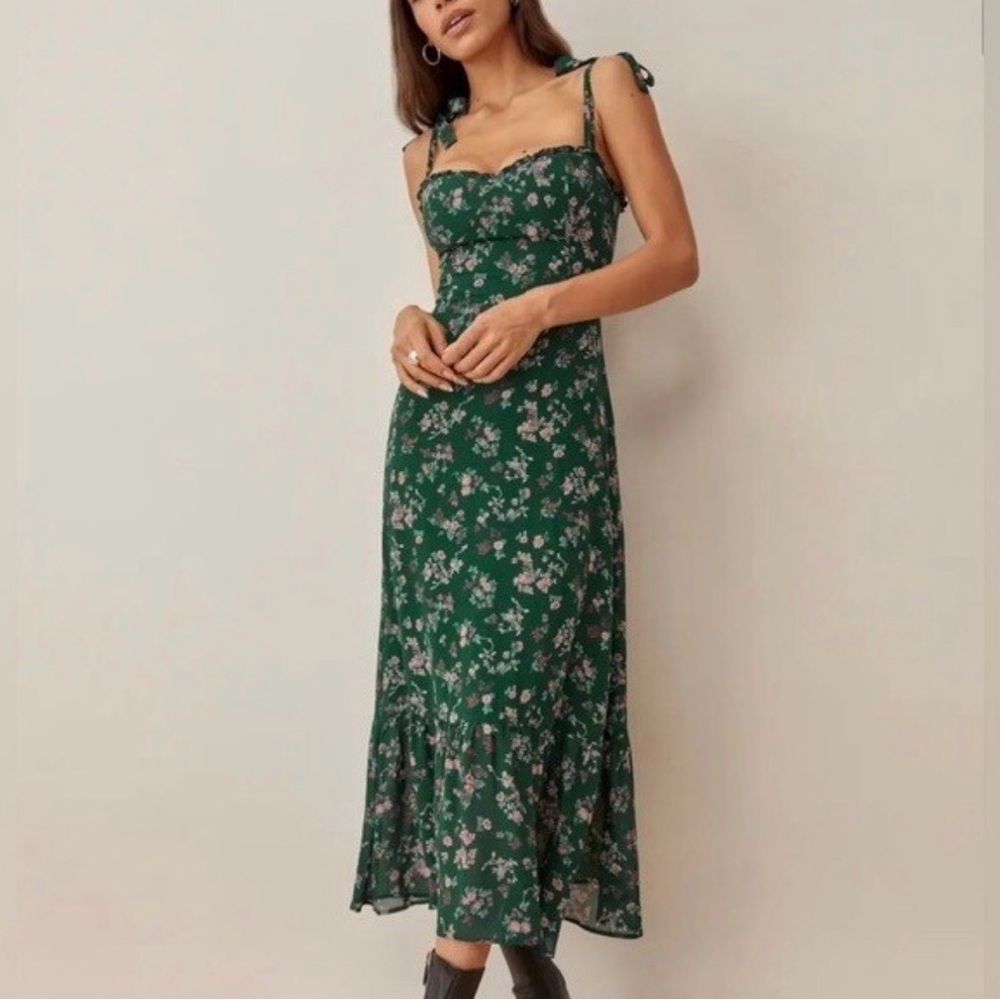Reformation Green Floral Midi Dress
